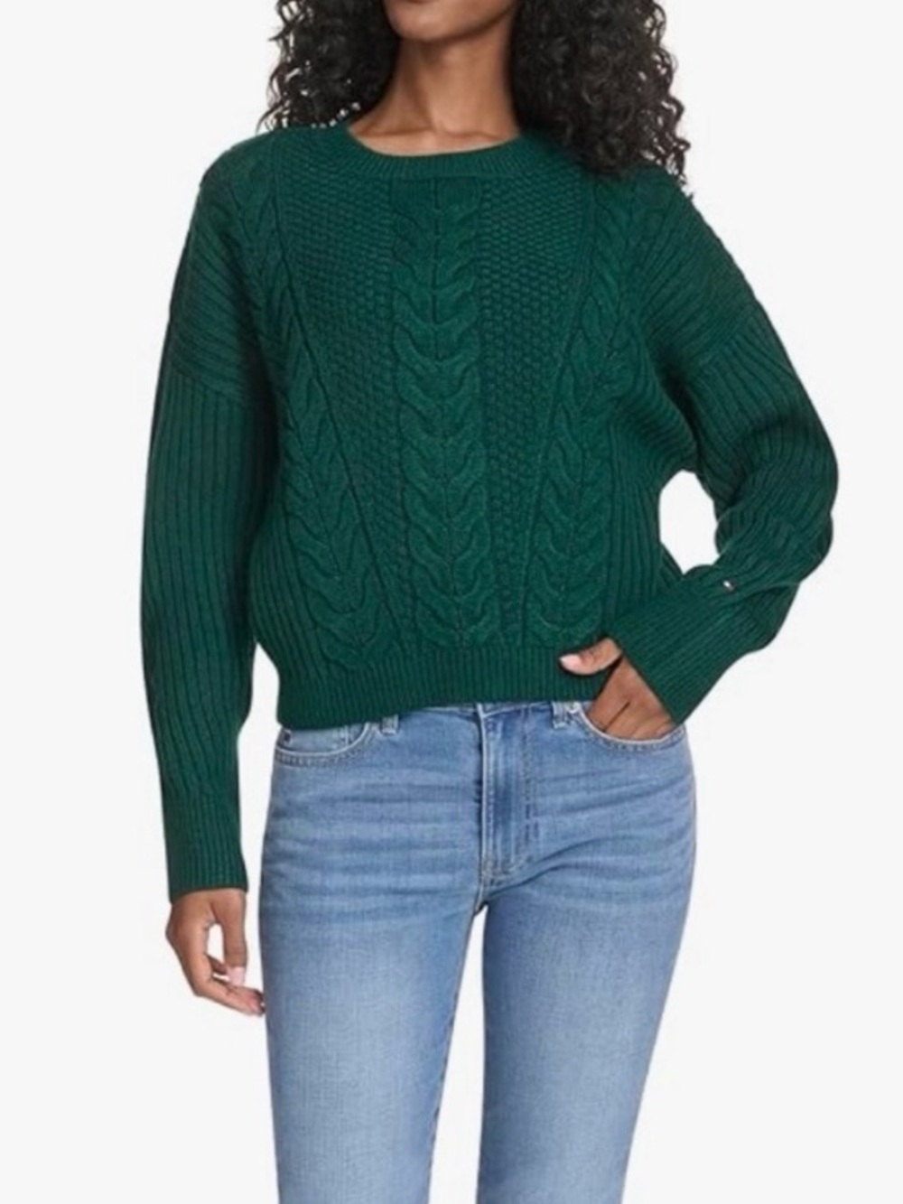Tommy Hilfiger Solid Crew Neck Cable Knit Sweater Pullover